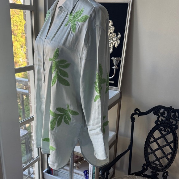 Zara Shirt and pants with Green beaded Leaf Design - Picture 3 of 12